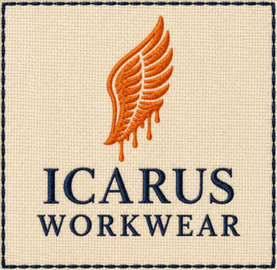 Icarus Workwear embroidered label